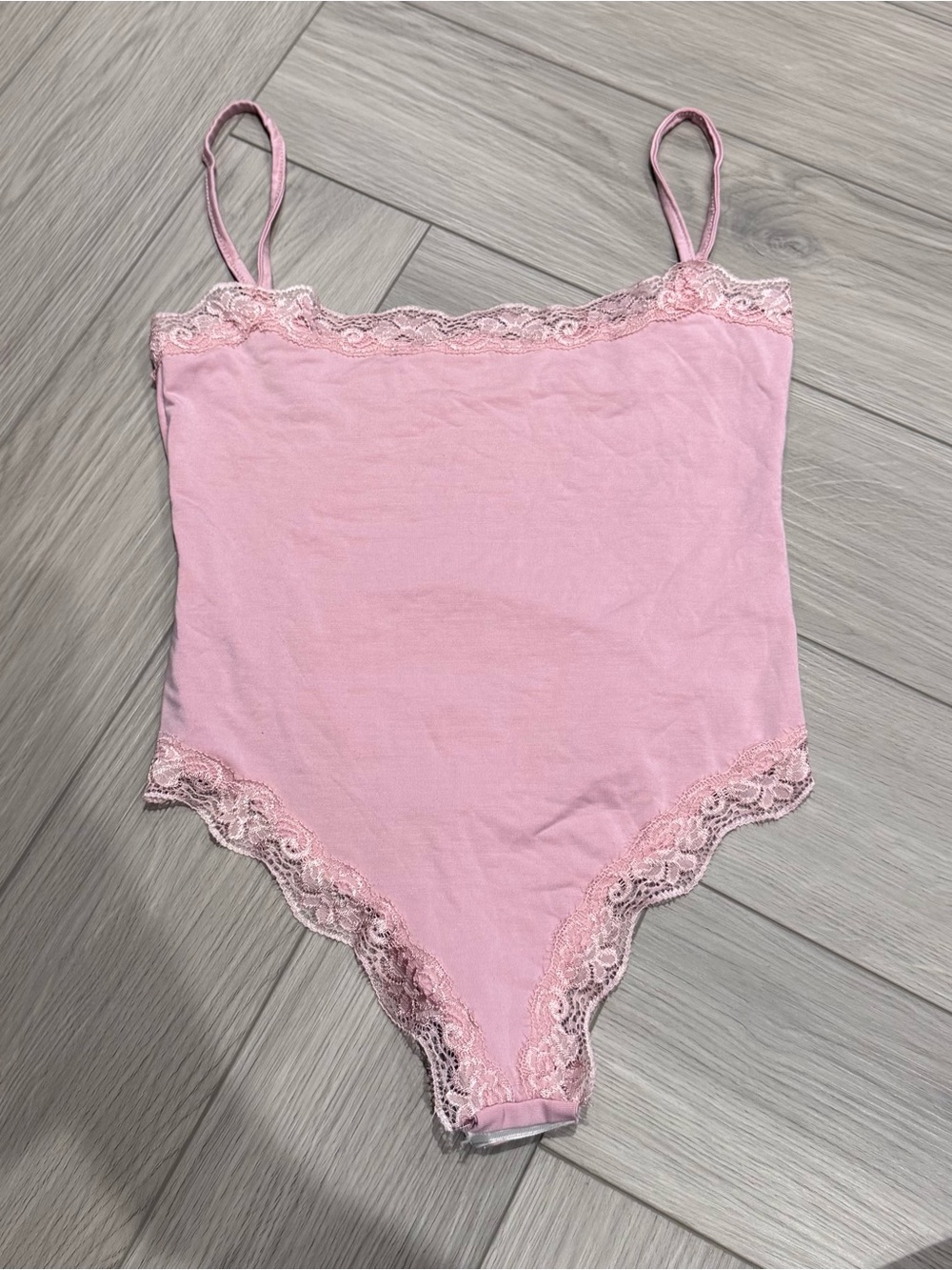 Soft Pink Lace-Trim Camisole Bodysuit